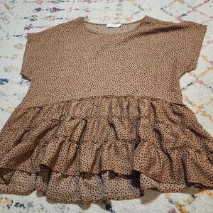 ARULA Brown Polka Dot Ruffle Blouse